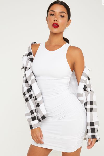 White Ruched Bodycon Dress